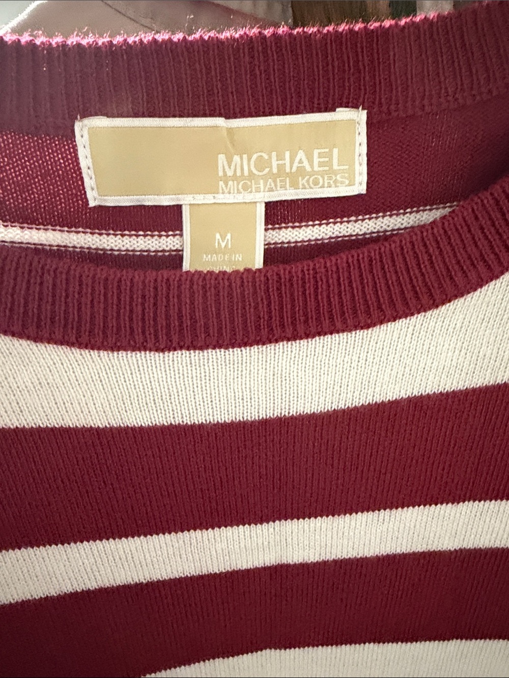 Michael Kors Burgundy, White & Navy Striped Crewneck Sweater Dress - Picture 4 of 4